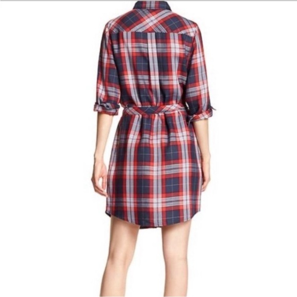 Banana Republic Plaid Shirt Dress Red Navy White Size 2 - Picture 2 of 8
